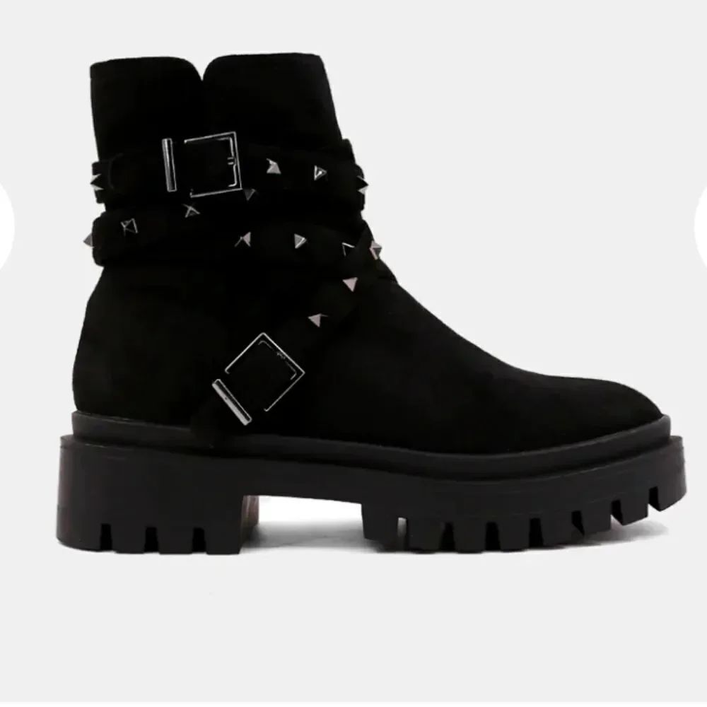 BRAND NEW SHU SHOP STUDDED SOFT FAUX SUEDE CHUNKY LUG SOLE BOOT